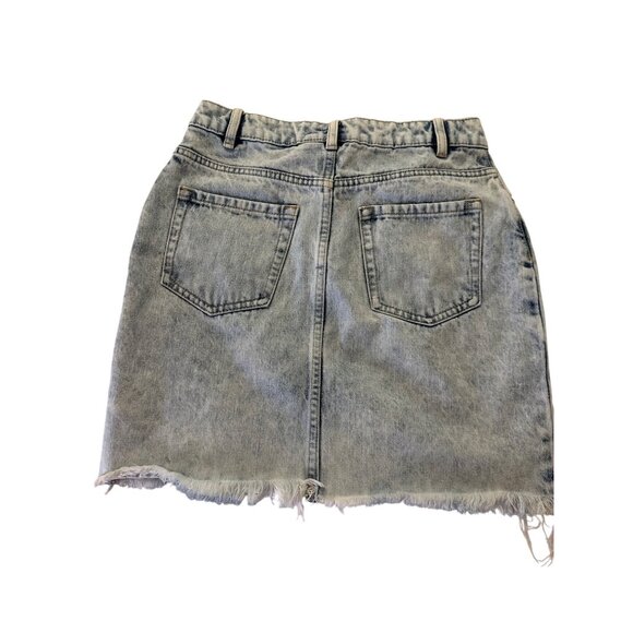 Stonewashed Denim Mini Skirt Frayed Hem XS Cotton Pockets Festival Grunge boho - Picture 3 of 8